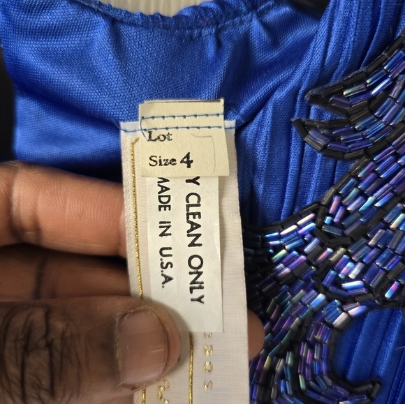 VTG 80s Michael Marcella Beaded Crinckle  Dress 4 Women Blue Y2k USA Layered - Picture 7 of 16